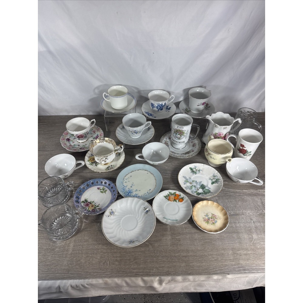 Lot of Vintage Various Bone China Tea Cups & Saucers FLORAL Display!